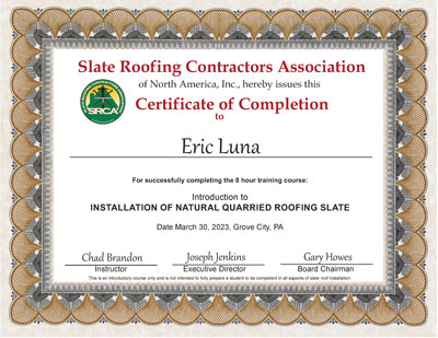 Eric Luna, Heins Construction Slate Roof Install and Repair Classes March 30-31, 2023 Eric Luna, Heins Construction Slate Roof Install and Repair Classes March 30-31, 2023
