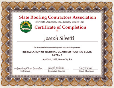 Joseph Sylvetti Slate Roof Installation Certificate Joseph Sylvetti Slate Roof Installation Certificate