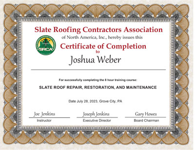 Josh Weber July 28, 2023 Slate Roof Repair Class Josh Weber July 28, 2023 Slate Roof Repair Class