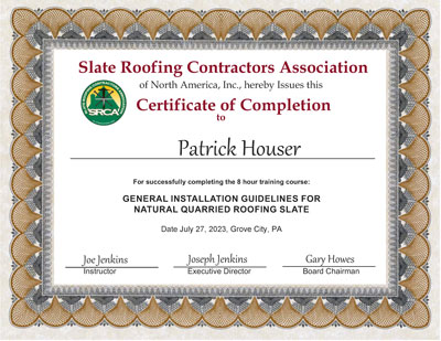Patrick Hauser Slate Roof Installation Introductory Course, July 27, 2023 Patrick Hauser Slate Roof Installation Introductory Course, July 27, 2023