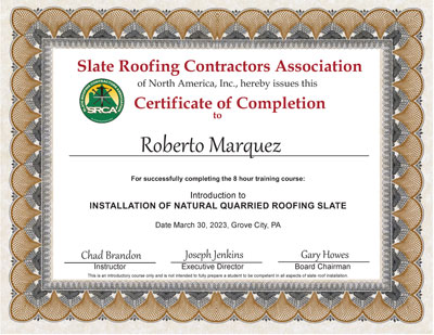 Roberto Marquez, Heins Construction Slate Roof Install and Repair Classes March 30-31, 2023 Roberto Marquez, Heins Construction Slate Roof Install and Repair Classes March 30-31, 2023